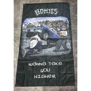 2023 Homies Hoppers Wanna Take You Higher Chicano Art Black Banner Flag 3' X 5'